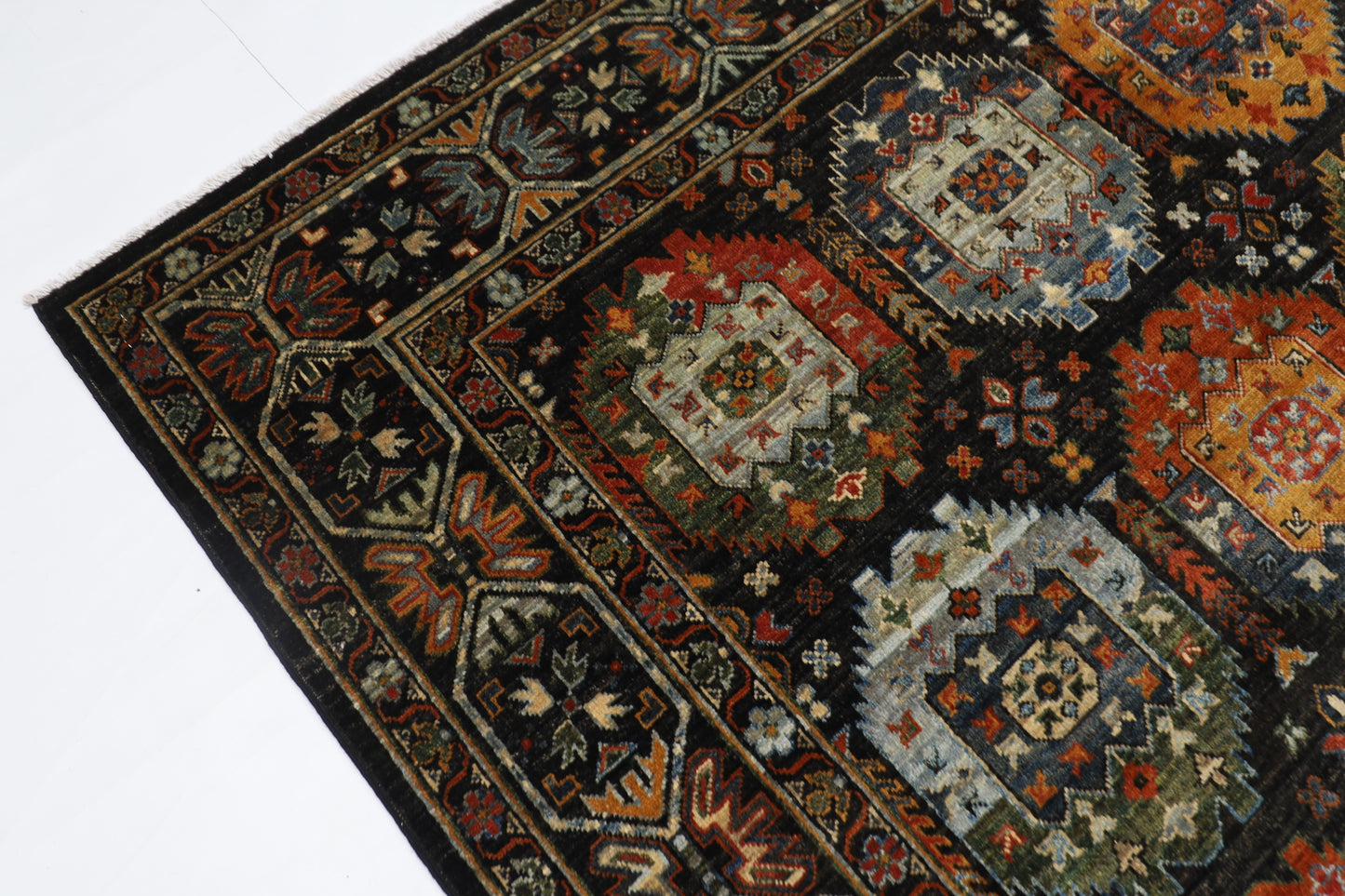 204 x 299 cm | Oriental Waziri Black Area Rug Afghan Hand Knotted Veg Dye Wool carpet