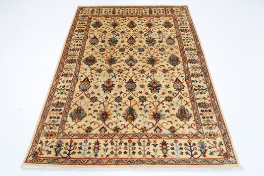 151 x 198 cm | Oriental Sultani beige Area Rug Afghan Hand Knotted Veg Dye Wool carpet