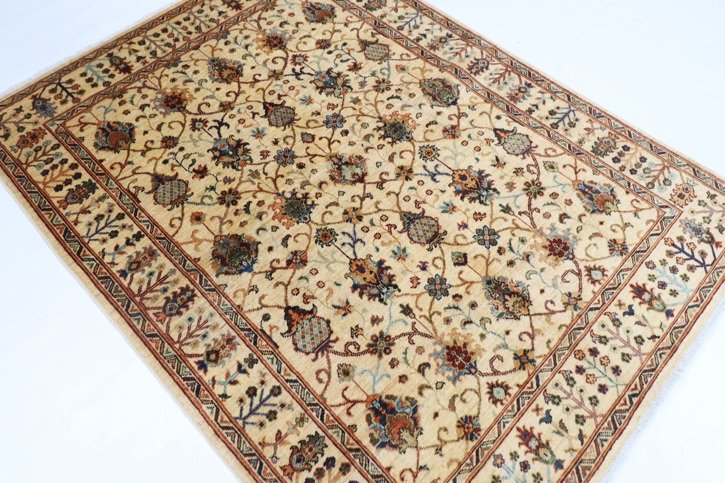 151 x 198 cm | Oriental Sultani beige Area Rug Afghan Hand Knotted Veg Dye Wool carpet
