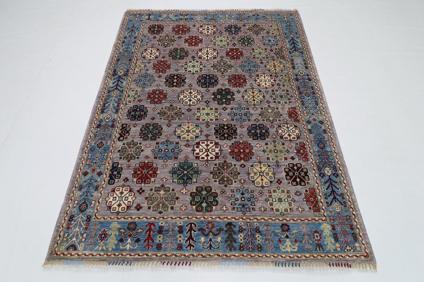 154 x 199 cm |  Floral Tribal Area Rug Afghan Hand Knotted veg Dye Wool carpet