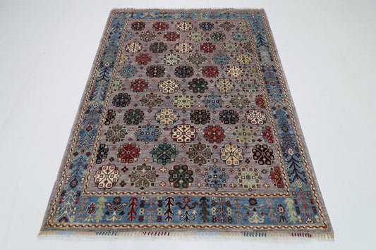 154 x 199 cm |  Floral Tribal Area Rug Afghan Hand Knotted veg Dye Wool carpet