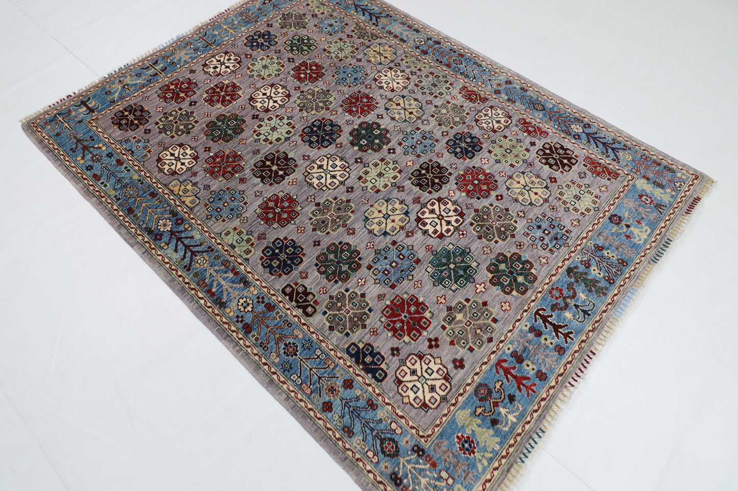 154 x 199 cm |  Floral Tribal Area Rug Afghan Hand Knotted veg Dye Wool carpet