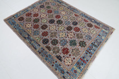 154 x 199 cm |  Floral Tribal Area Rug Afghan Hand Knotted veg Dye Wool carpet