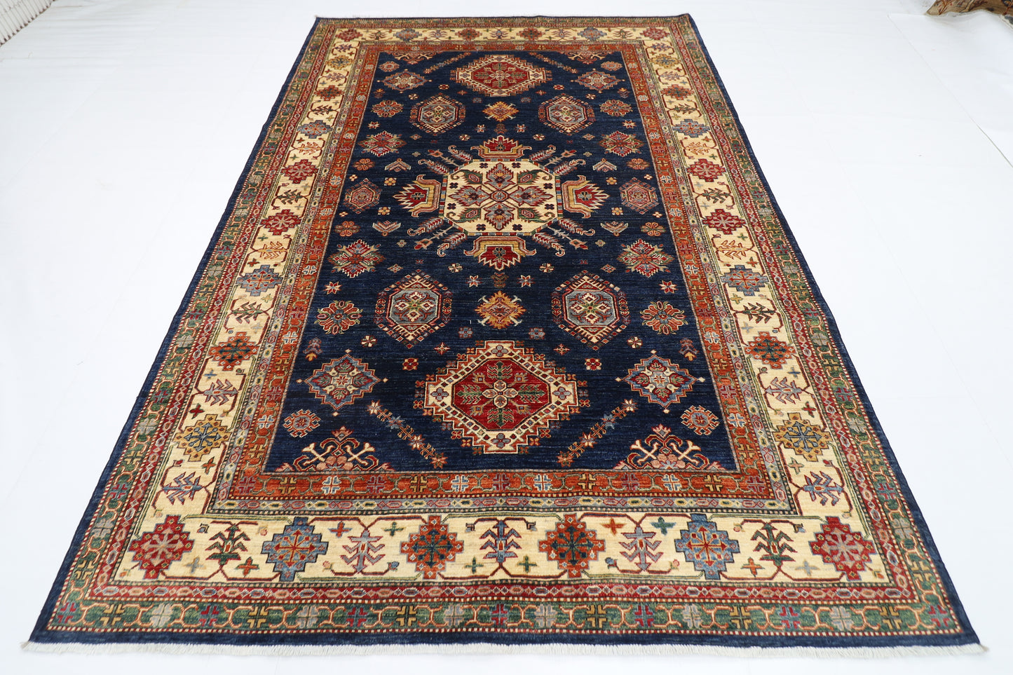 206 x 297 cm | Oriental Kazak Blue Area Rug Afghan Hand Knotted Veg Dye Wool carpet