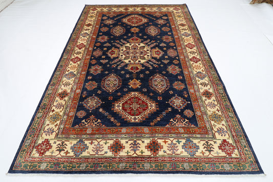 206 x 297 cm | Oriental Kazak Blue Area Rug Afghan Hand Knotted Veg Dye Wool carpet