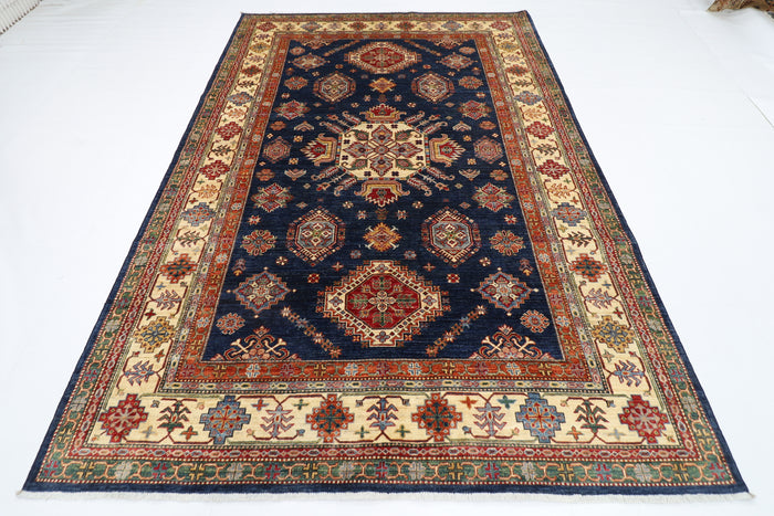 206 x 297 cm | Oriental Kazak Blue Area Rug Afghan Hand Knotted Veg Dye Wool carpet