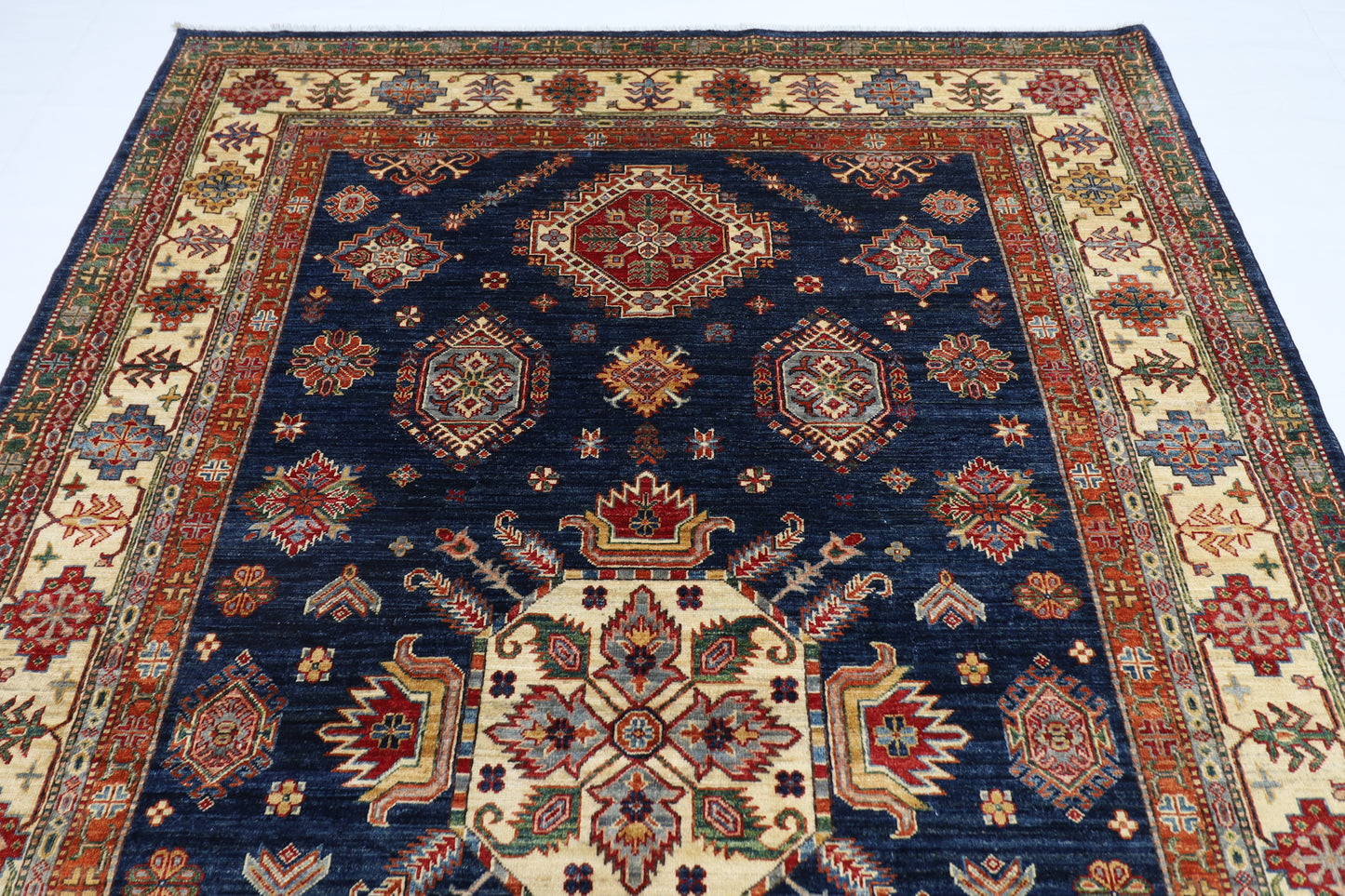 206 x 297 cm | Oriental Kazak Blue Area Rug Afghan Hand Knotted Veg Dye Wool carpet