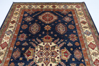 206 x 297 cm | Oriental Kazak Blue Area Rug Afghan Hand Knotted Veg Dye Wool carpet