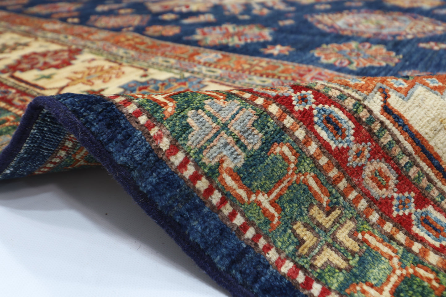 206 x 297 cm | Oriental Kazak Blue Area Rug Afghan Hand Knotted Veg Dye Wool carpet
