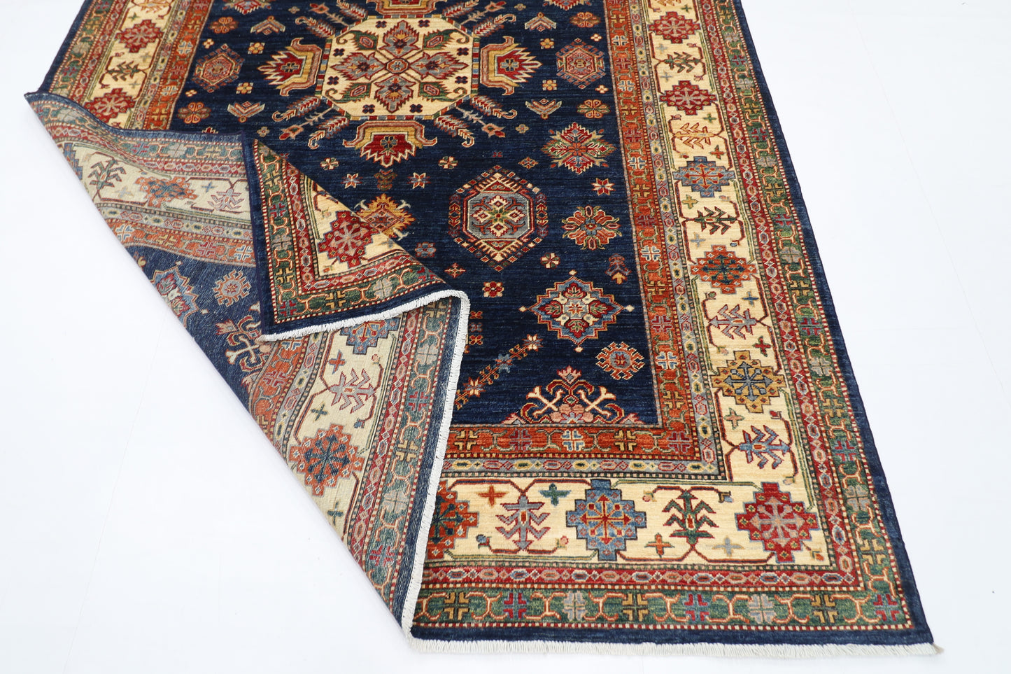 206 x 297 cm | Oriental Kazak Blue Area Rug Afghan Hand Knotted Veg Dye Wool carpet