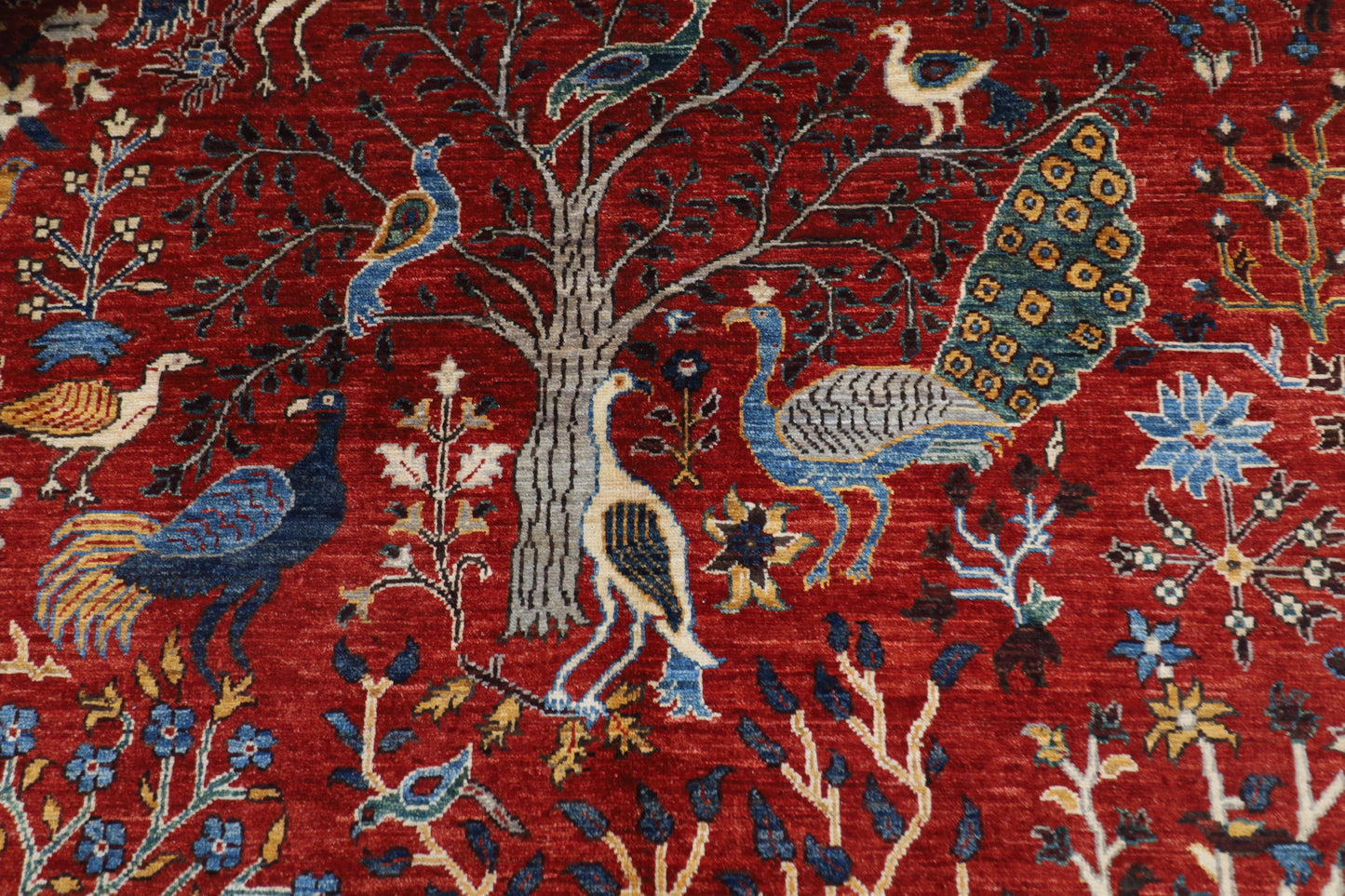 150 x 196 cm | Oriental Birds Red Area Rug Afghan Hand Knotted Veg Dye Wool carpet