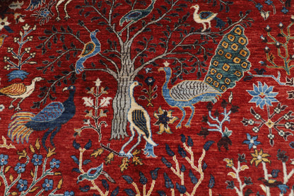150 x 196 cm | Oriental Birds Red Area Rug Afghan Hand Knotted Veg Dye Wool carpet