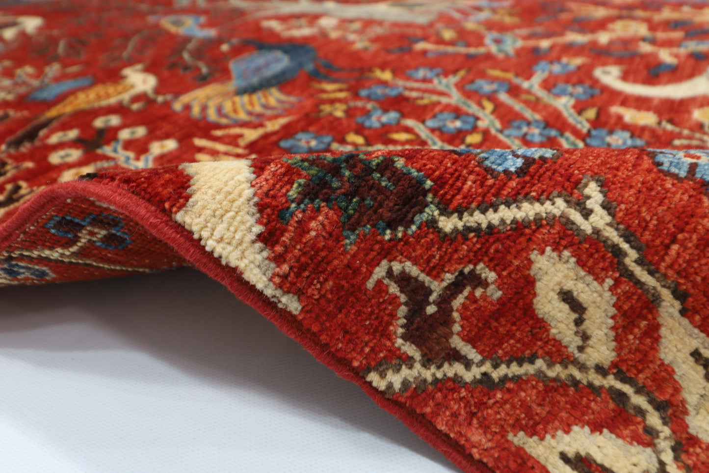 150 x 196 cm | Oriental Birds Red Area Rug Afghan Hand Knotted Veg Dye Wool carpet