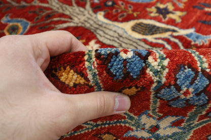 150 x 196 cm | Oriental Birds Red Area Rug Afghan Hand Knotted Veg Dye Wool carpet