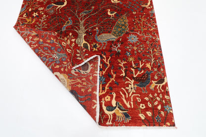 150 x 196 cm | Oriental Birds Red Area Rug Afghan Hand Knotted Veg Dye Wool carpet