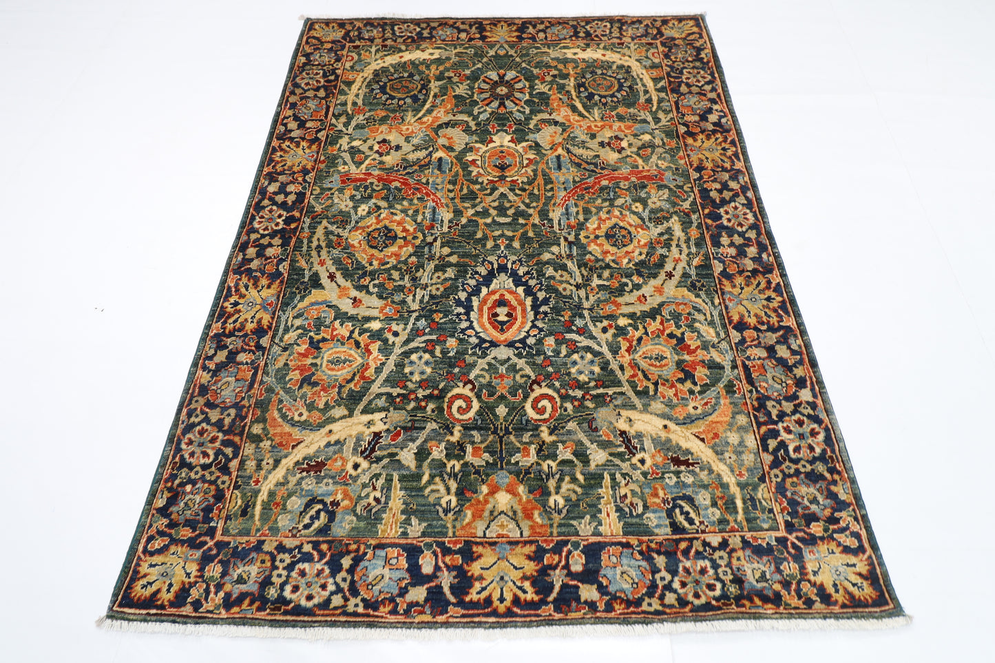 144 x 200 cm | Oriental Bidjar Green Area Rug Afghan Hand Knotted Veg Dye Wool carpet