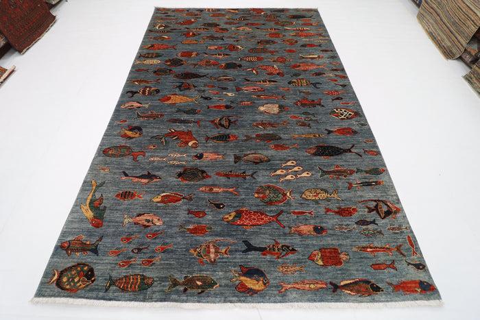 196 x 297 cm |  Fish Gray Tribal Area Rug Afghan Hand Knotted veg Dye Wool carpet