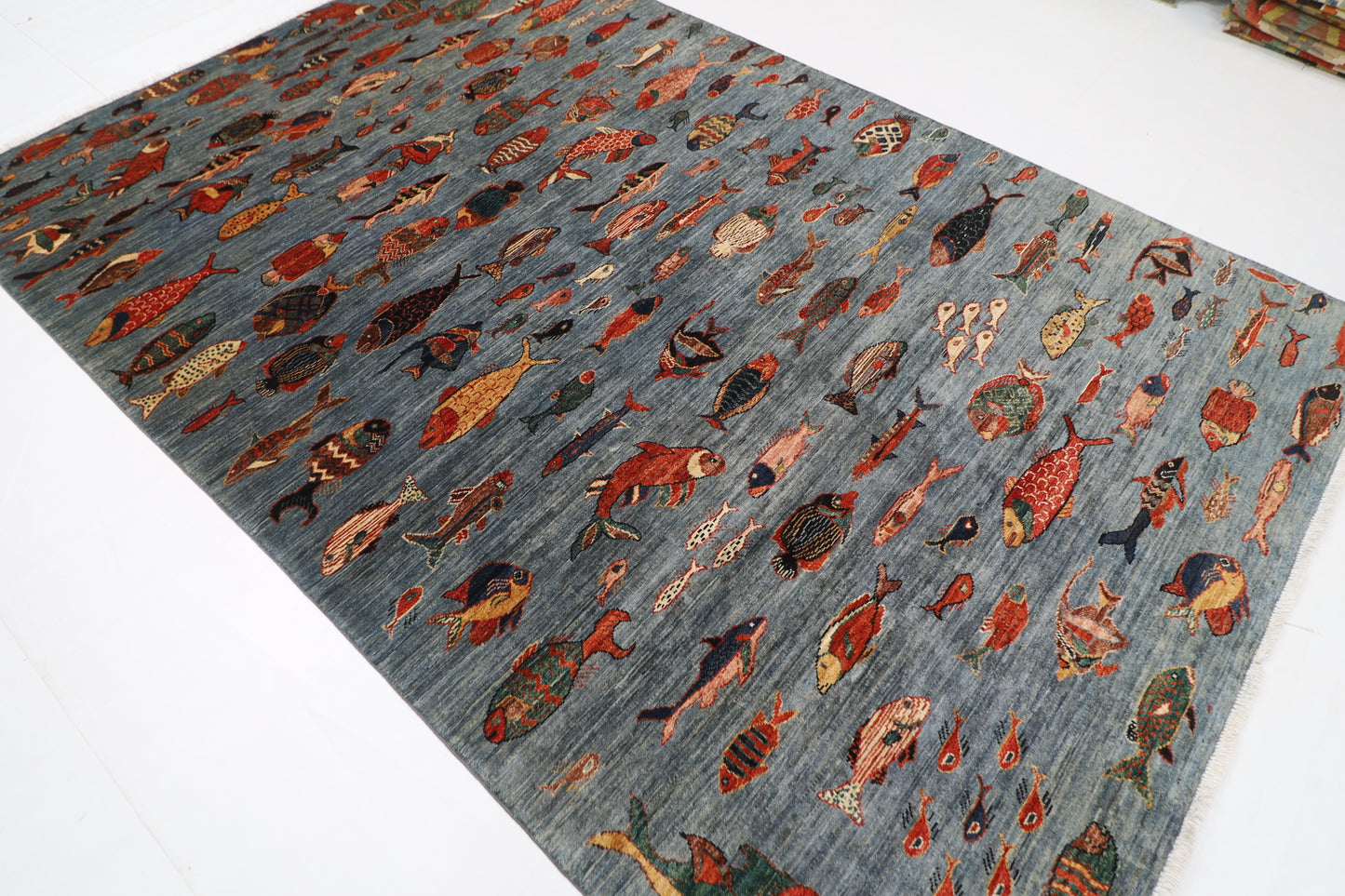 196 x 297 cm |  Fish Gray Tribal Area Rug Afghan Hand Knotted veg Dye Wool carpet