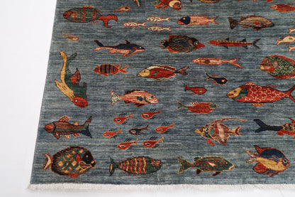 196 x 297 cm |  Fish Gray Tribal Area Rug Afghan Hand Knotted veg Dye Wool carpet