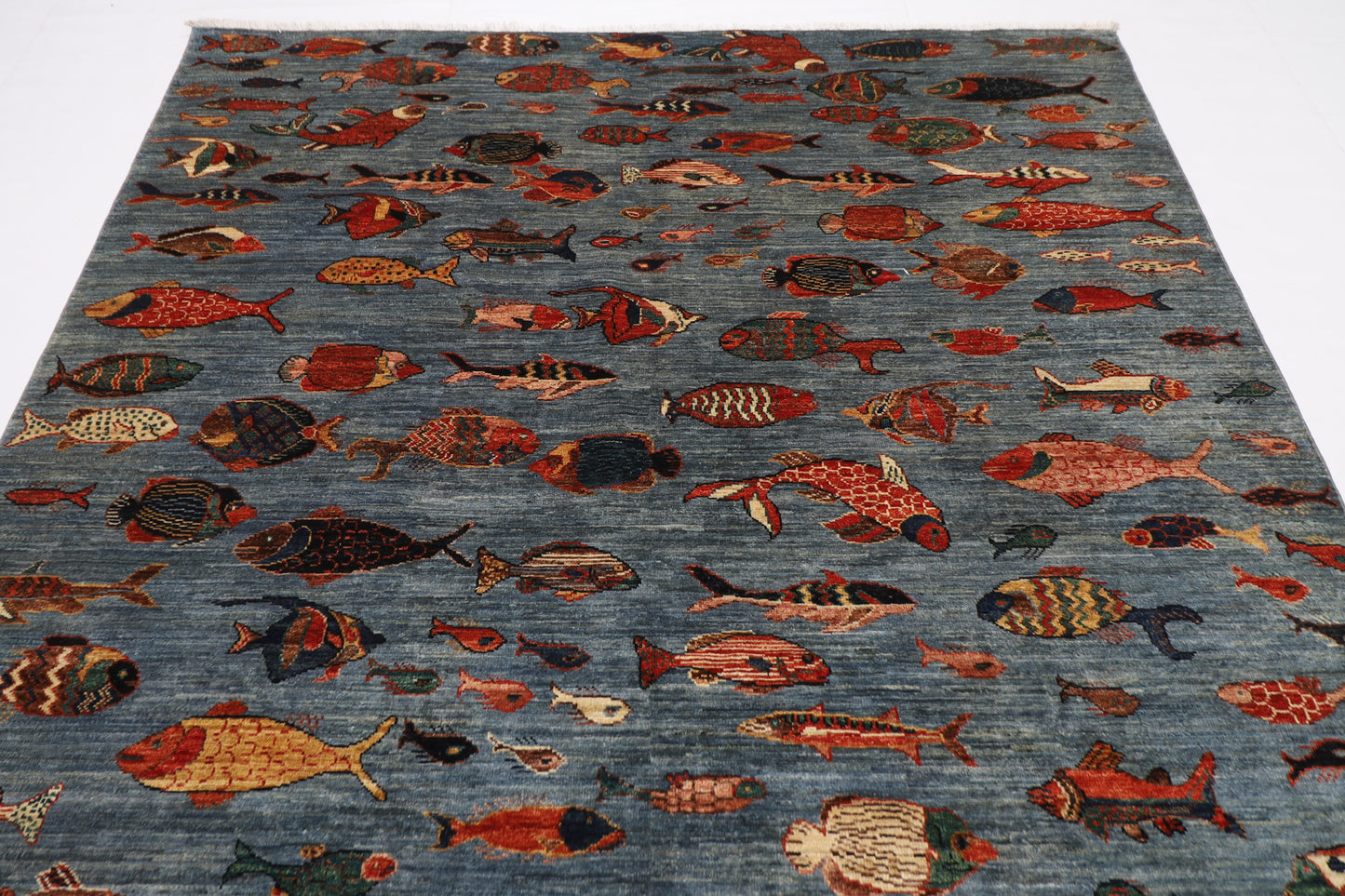 196 x 297 cm |  Fish Gray Tribal Area Rug Afghan Hand Knotted veg Dye Wool carpet