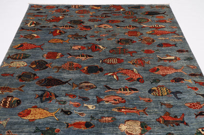 196 x 297 cm |  Fish Gray Tribal Area Rug Afghan Hand Knotted veg Dye Wool carpet