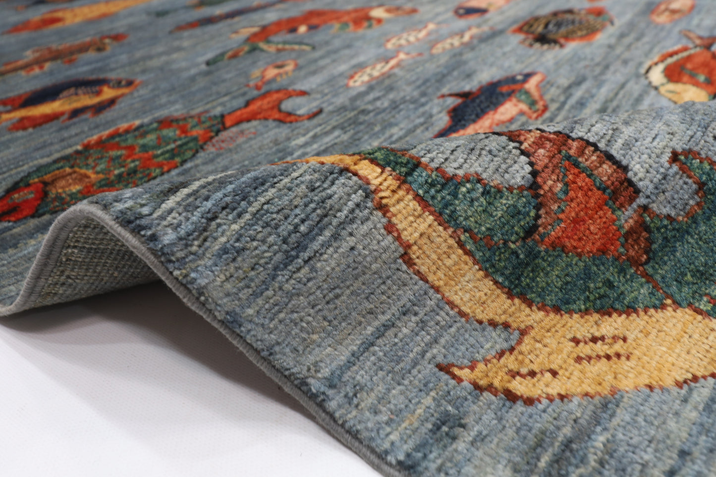 196 x 297 cm |  Fish Gray Tribal Area Rug Afghan Hand Knotted veg Dye Wool carpet