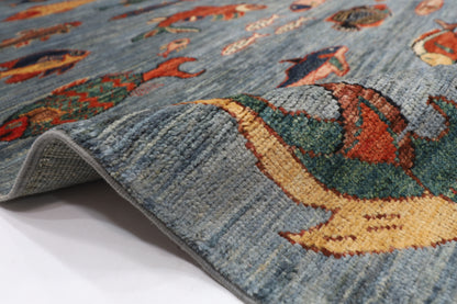 196 x 297 cm |  Fish Gray Tribal Area Rug Afghan Hand Knotted veg Dye Wool carpet