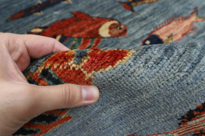 196 x 297 cm |  Fish Gray Tribal Area Rug Afghan Hand Knotted veg Dye Wool carpet