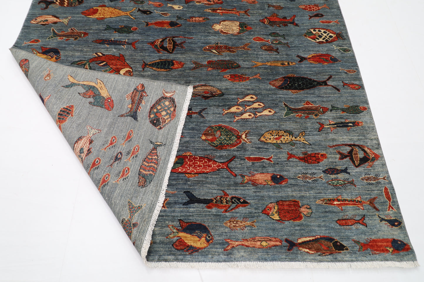 196 x 297 cm |  Fish Gray Tribal Area Rug Afghan Hand Knotted veg Dye Wool carpet