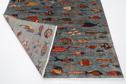 196 x 297 cm |  Fish Gray Tribal Area Rug Afghan Hand Knotted veg Dye Wool carpet