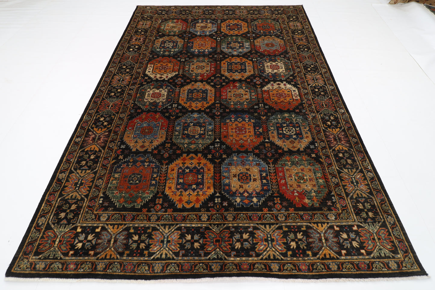 200 x 291 cm | Oriental Waziri Black Area Rug Afghan Hand Knotted Veg Dye Wool carpet