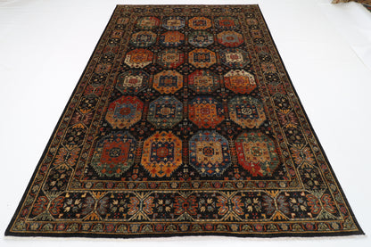 200 x 291 cm | Oriental Waziri Black Area Rug Afghan Hand Knotted Veg Dye Wool carpet