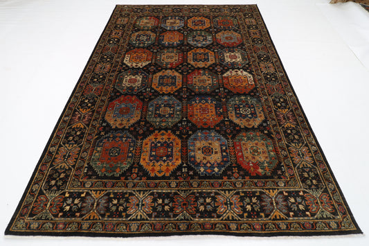 200 x 291 cm | Oriental Waziri Black Area Rug Afghan Hand Knotted Veg Dye Wool carpet