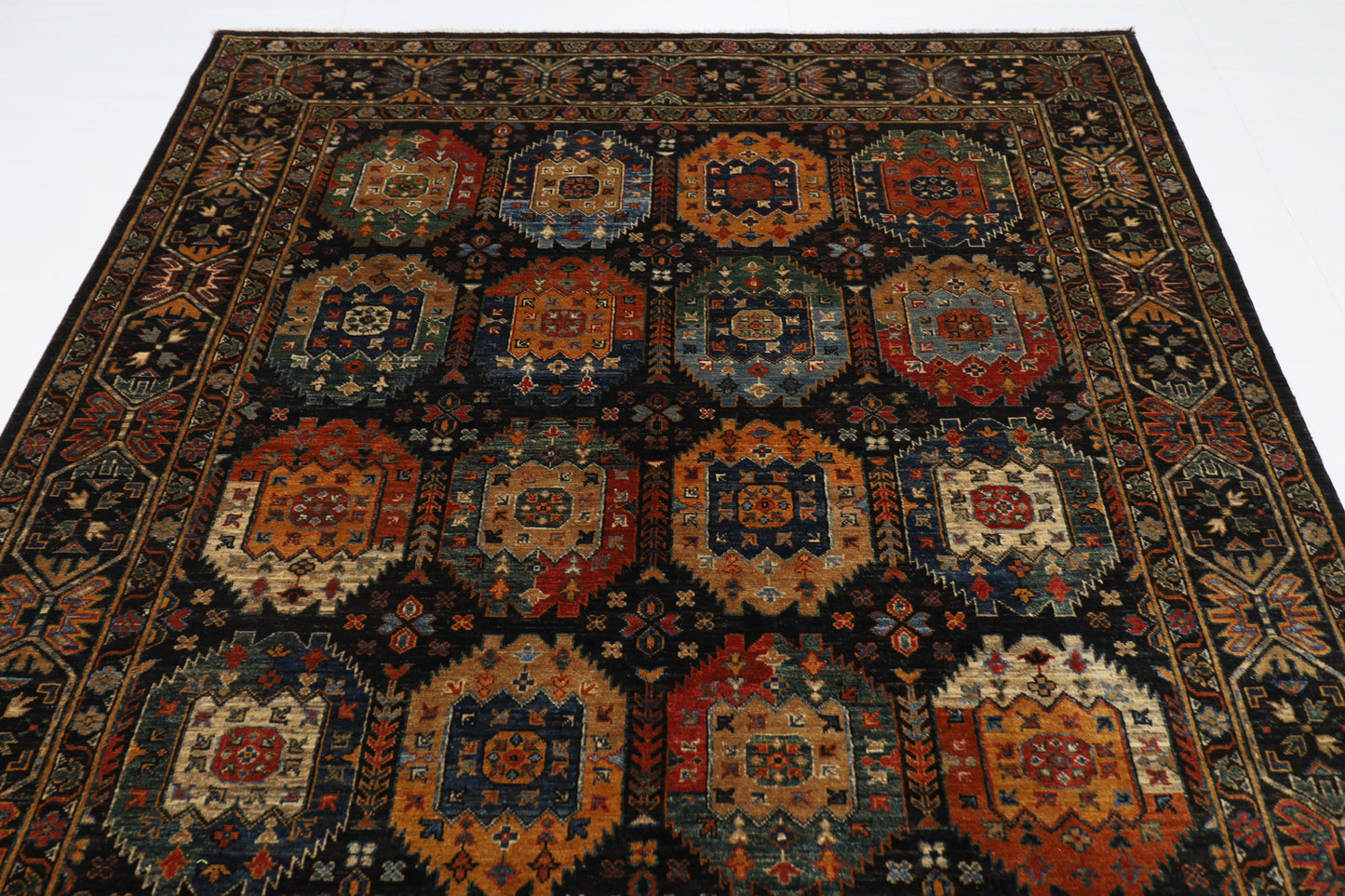 200 x 291 cm | Oriental Waziri Black Area Rug Afghan Hand Knotted Veg Dye Wool carpet