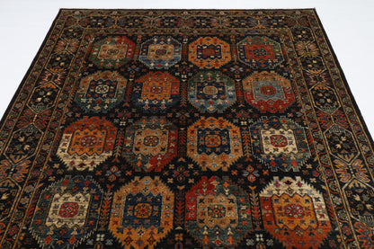 200 x 291 cm | Oriental Waziri Black Area Rug Afghan Hand Knotted Veg Dye Wool carpet