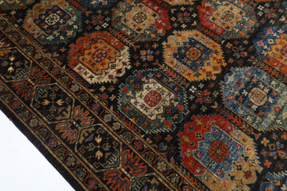 200 x 291 cm | Oriental Waziri Black Area Rug Afghan Hand Knotted Veg Dye Wool carpet
