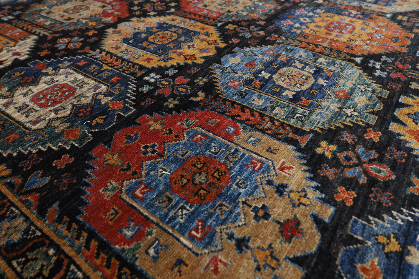 200 x 291 cm | Oriental Waziri Black Area Rug Afghan Hand Knotted Veg Dye Wool carpet