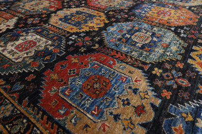 200 x 291 cm | Oriental Waziri Black Area Rug Afghan Hand Knotted Veg Dye Wool carpet