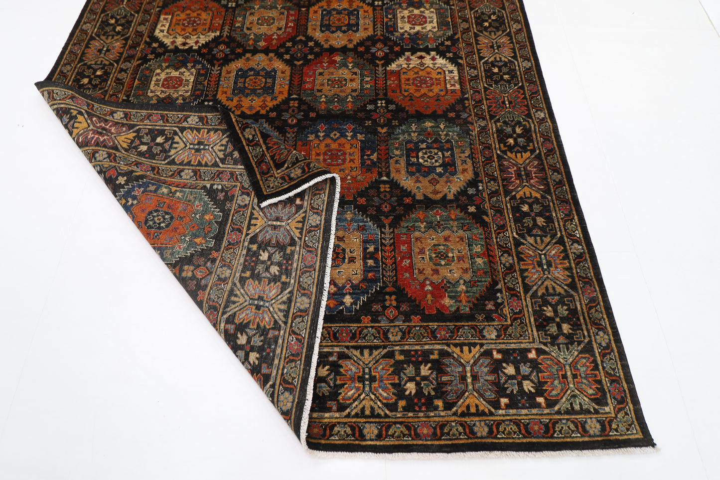 200 x 291 cm | Oriental Waziri Black Area Rug Afghan Hand Knotted Veg Dye Wool carpet