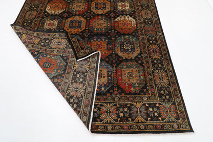 200 x 291 cm | Oriental Waziri Black Area Rug Afghan Hand Knotted Veg Dye Wool carpet