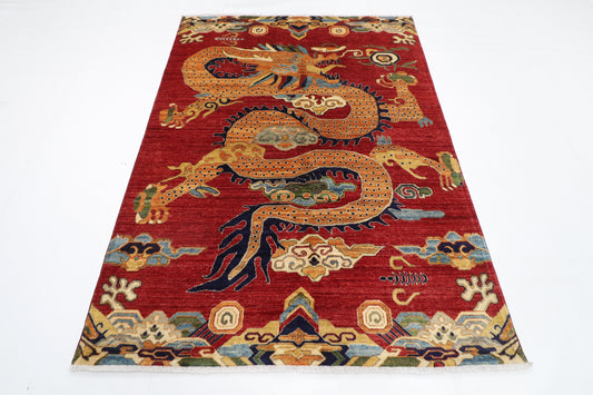 152 x 207 cm | Oriental Dargon Green Area Rug Afghan Hand Knotted Veg Dye Wool carpet
