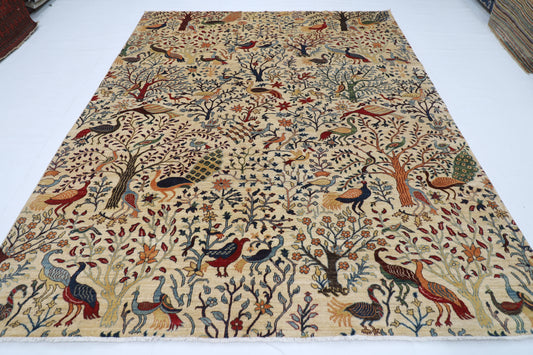244 x 300 cm |  birds beige Tribal Area Rug Afghan Hand Knotted veg Dye Wool carpet