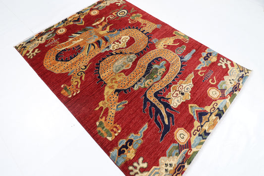 152 x 207 cm | Oriental Dargon Green Area Rug Afghan Hand Knotted Veg Dye Wool carpet