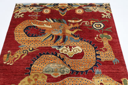 152 x 207 cm | Oriental Dargon Green Area Rug Afghan Hand Knotted Veg Dye Wool carpet