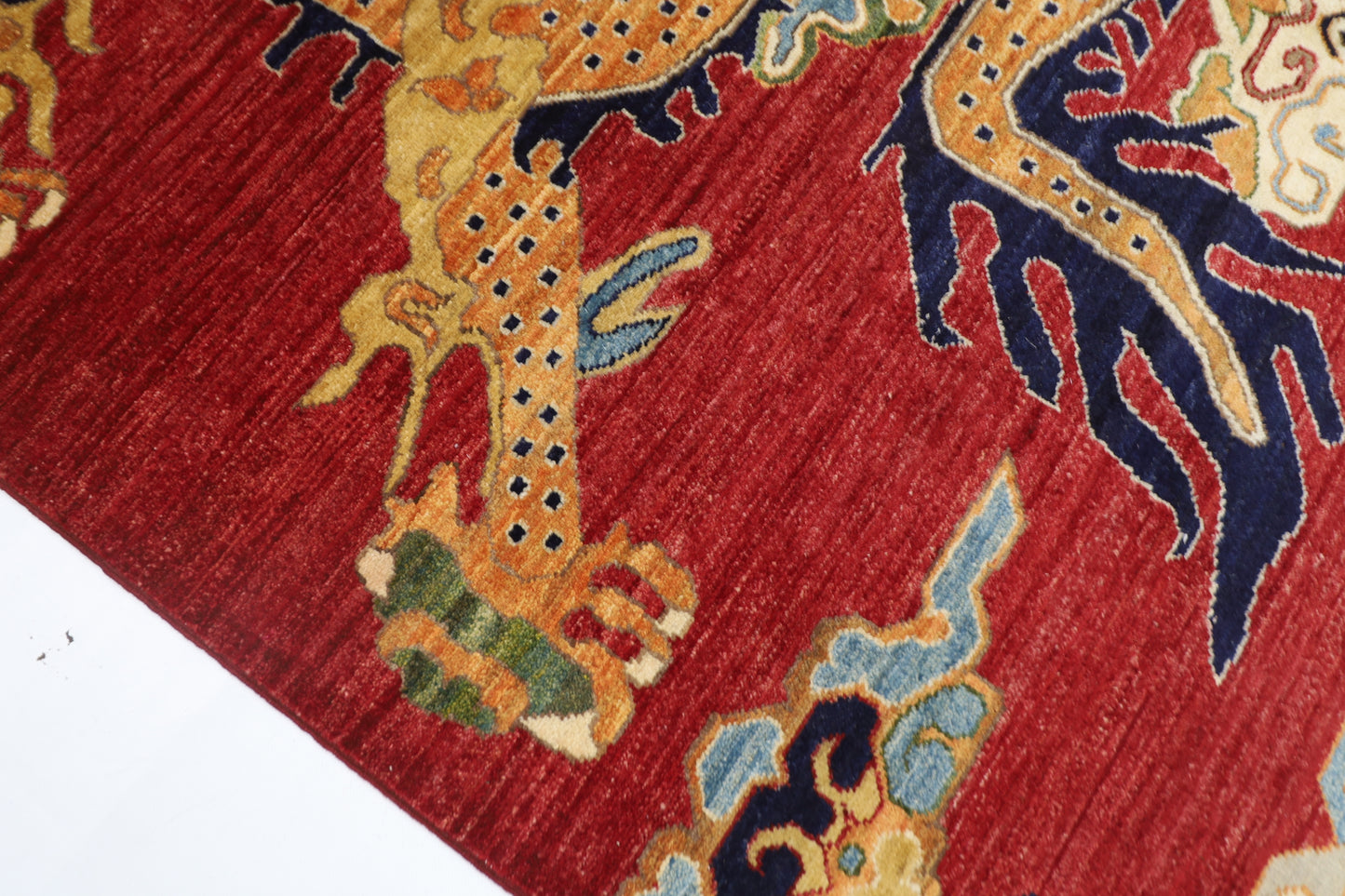 152 x 207 cm | Oriental Dargon Green Area Rug Afghan Hand Knotted Veg Dye Wool carpet