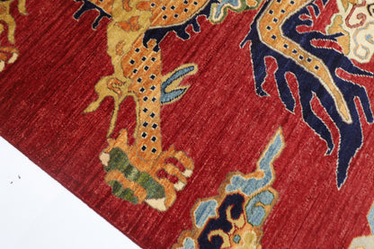 152 x 207 cm | Oriental Dargon Green Area Rug Afghan Hand Knotted Veg Dye Wool carpet