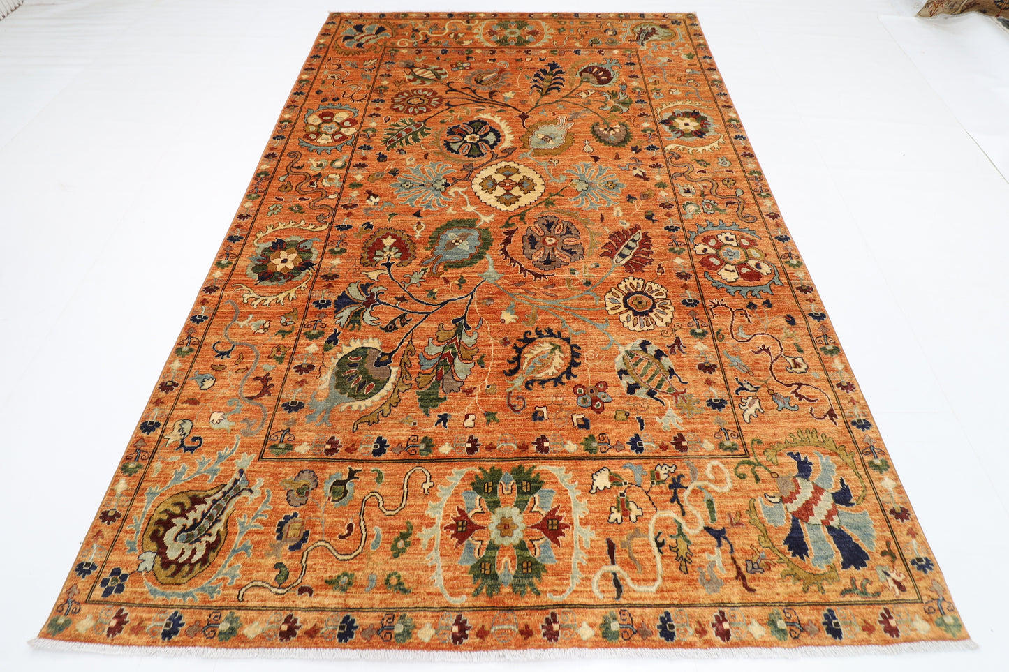 197 x 300 cm | Oriental Suzani Gold Area Rug Afghan Hand Knotted Veg Dye Wool carpet