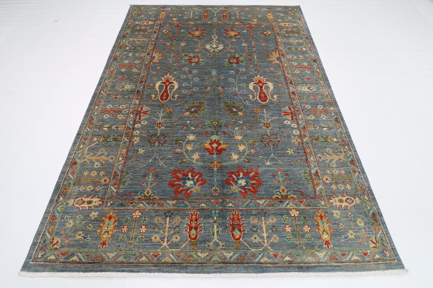 177 x 249 cm | Oriental Floral Gray Area Rug Afghan Hand Knotted Veg Dye Wool carpet