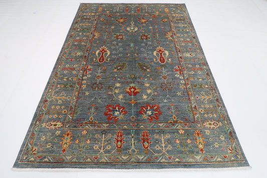 177 x 249 cm | Oriental Floral Gray Area Rug Afghan Hand Knotted Veg Dye Wool carpet
