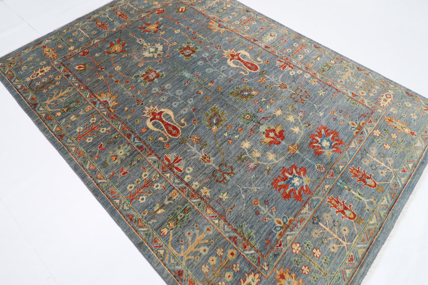 177 x 249 cm | Oriental Floral Gray Area Rug Afghan Hand Knotted Veg Dye Wool carpet